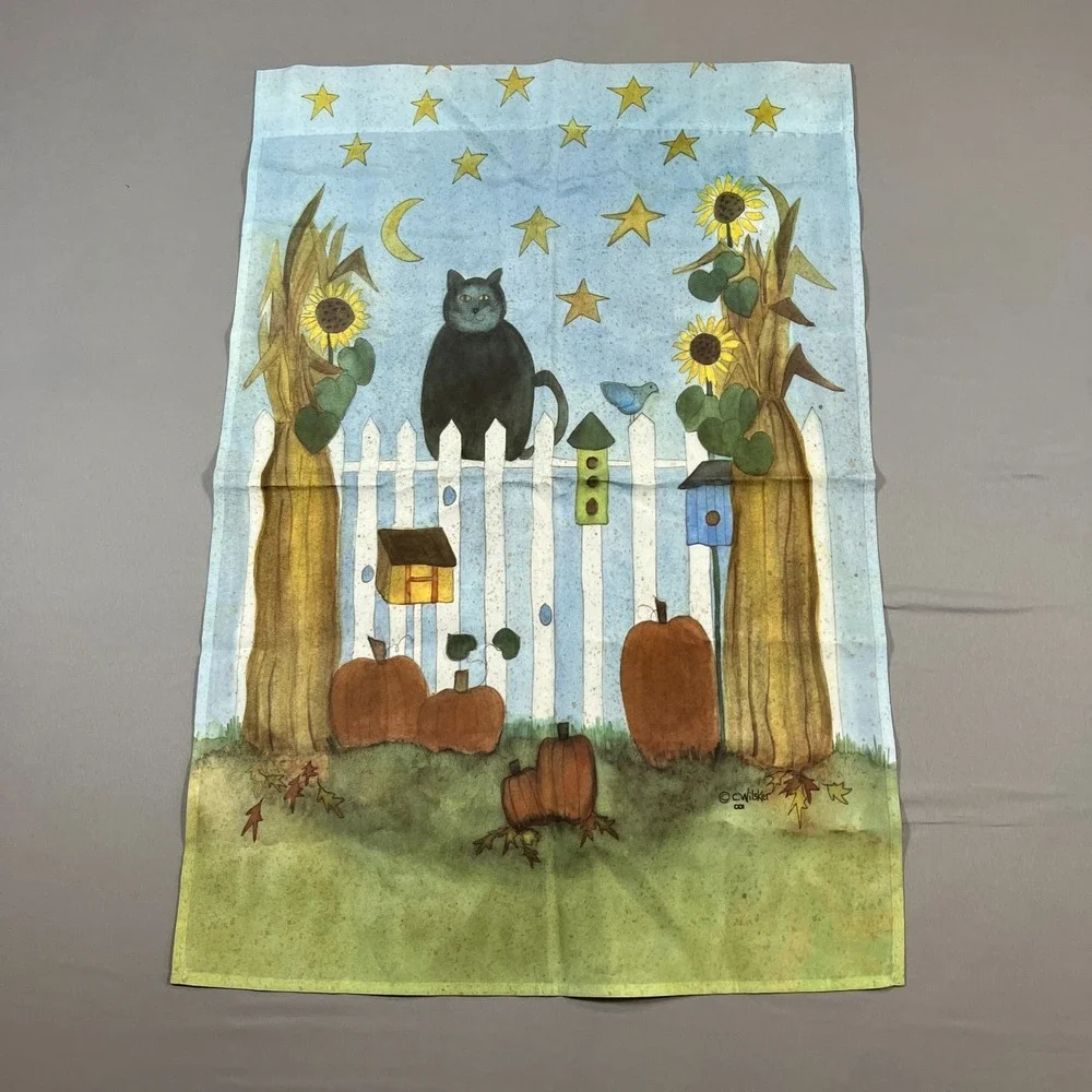 Custom Decor Decorative Wall Hanging Flag Black Cat Sunflowers Pumpkins 23